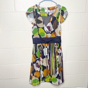 Moulinette Soeurs Anthropologie dress sheath abstract geometric wrap front Sz 4